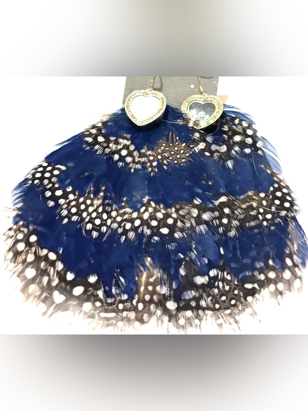 Heart Drop Blue Feather Earrings